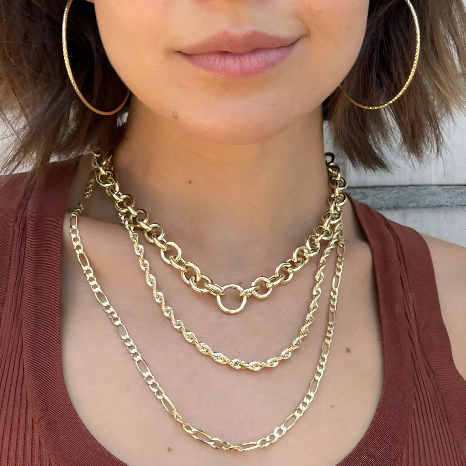 14K Gold Chunky Round Link Necklace With Push Clasp