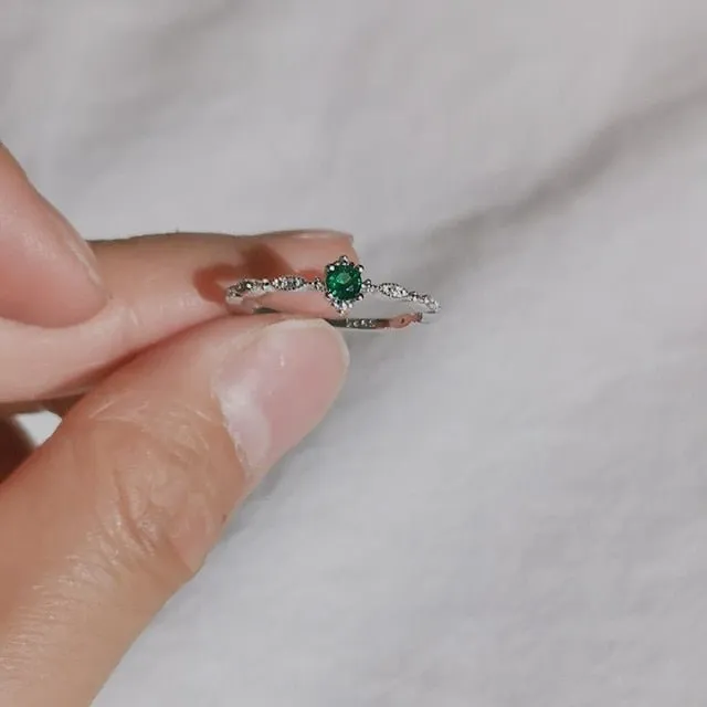 14k Gold Emerald Ring 925 Sterling Silver Women Wedding Jewelry