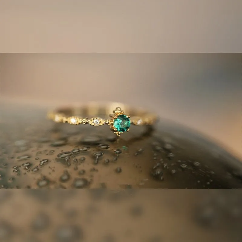 14k Gold Emerald Ring 925 Sterling Silver Women Wedding Jewelry
