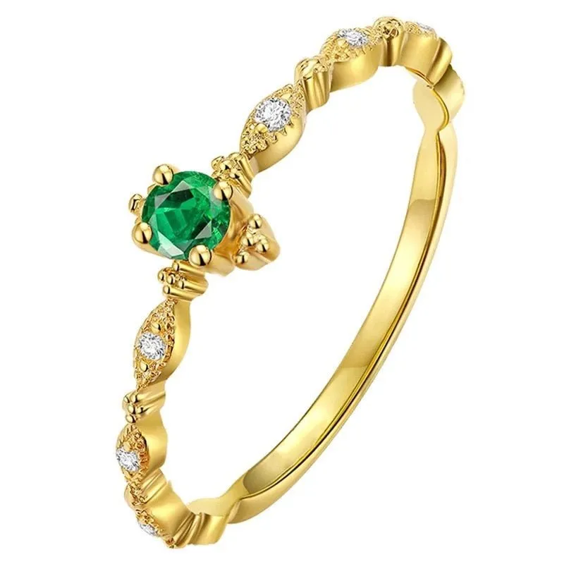 14k Gold Emerald Ring 925 Sterling Silver Women Wedding Jewelry
