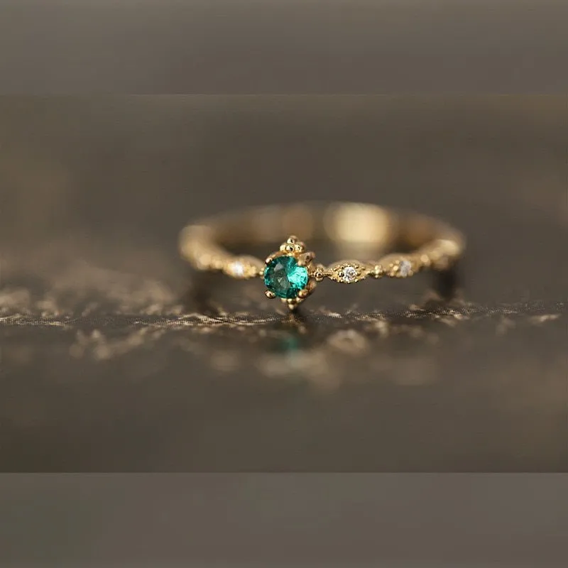 14k Gold Emerald Ring 925 Sterling Silver Women Wedding Jewelry