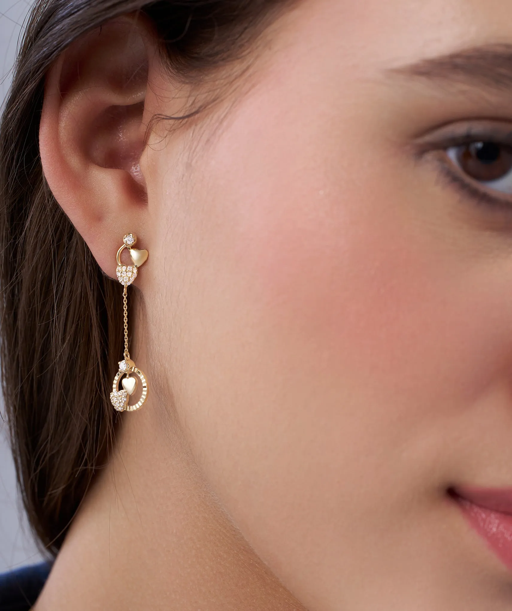 14K Gold Heart Charm Earrings