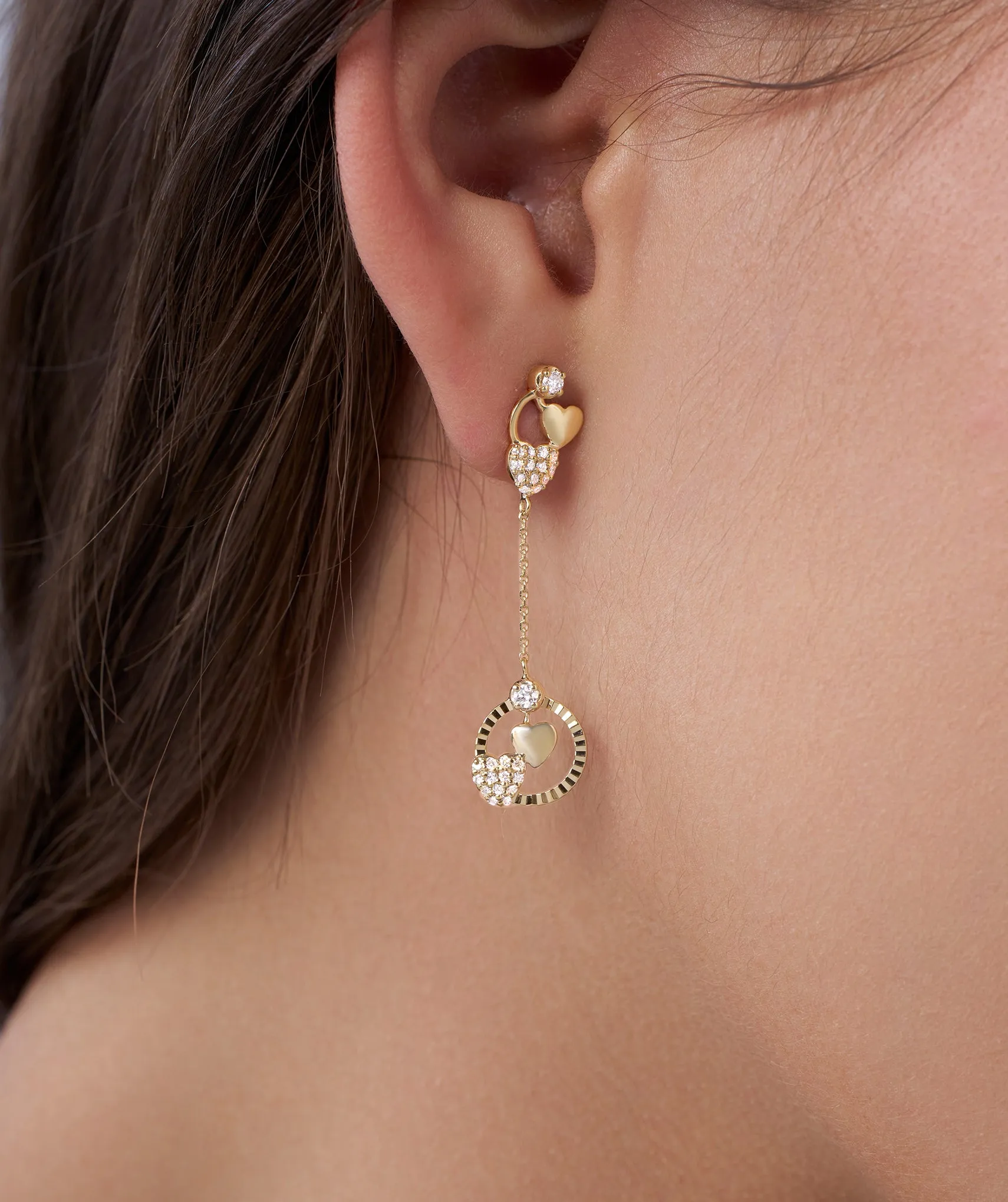14K Gold Heart Charm Earrings