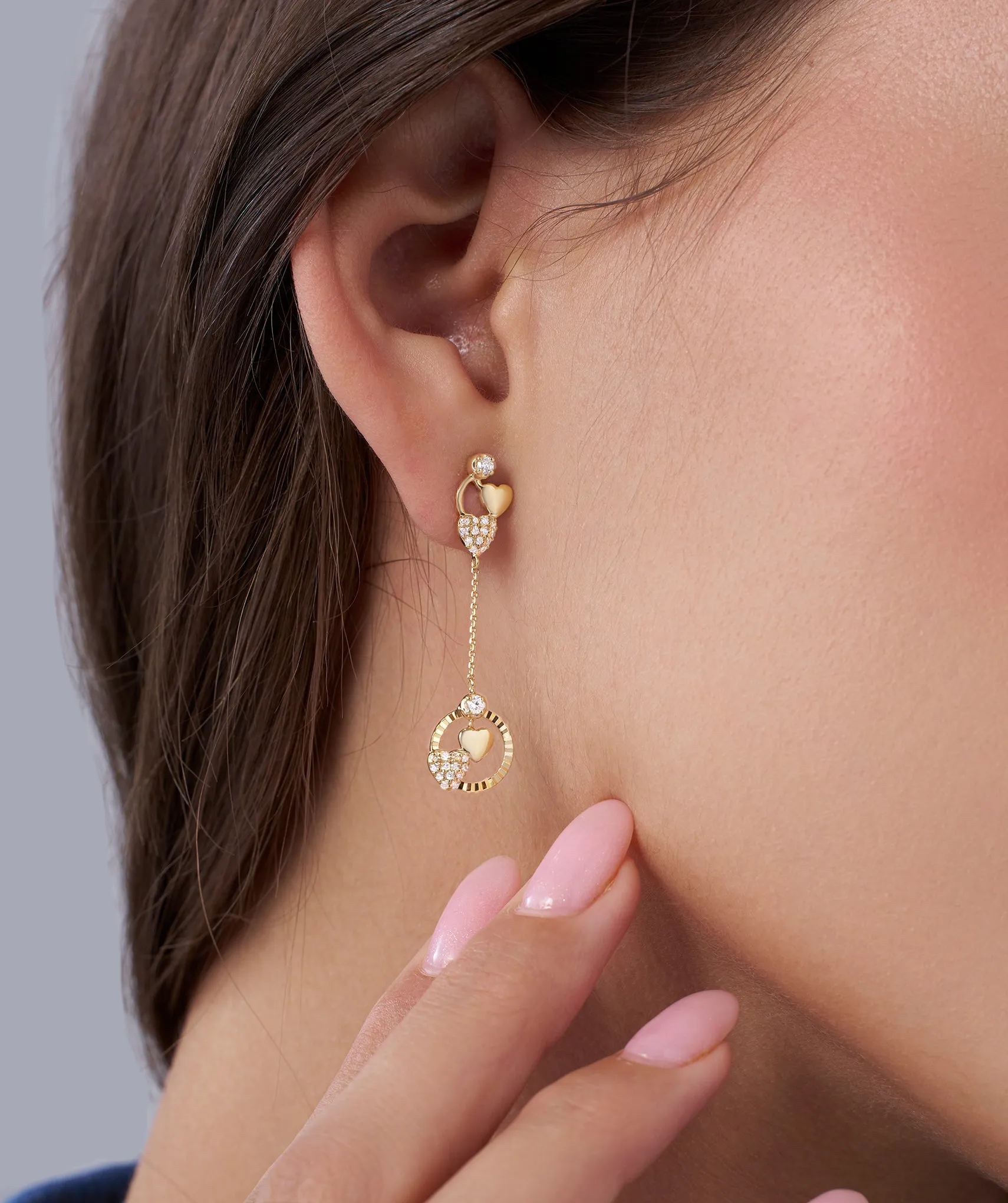 14K Gold Heart Charm Earrings
