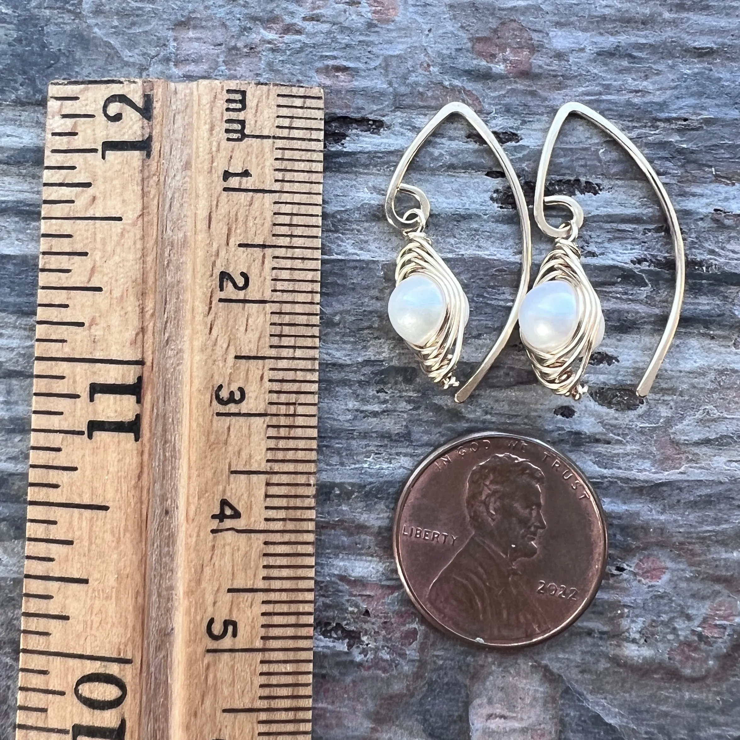 14K Goldfill Pearl Earrings | Genuine Pearl Gold Filled Wire-wrapped Dangle Earrings