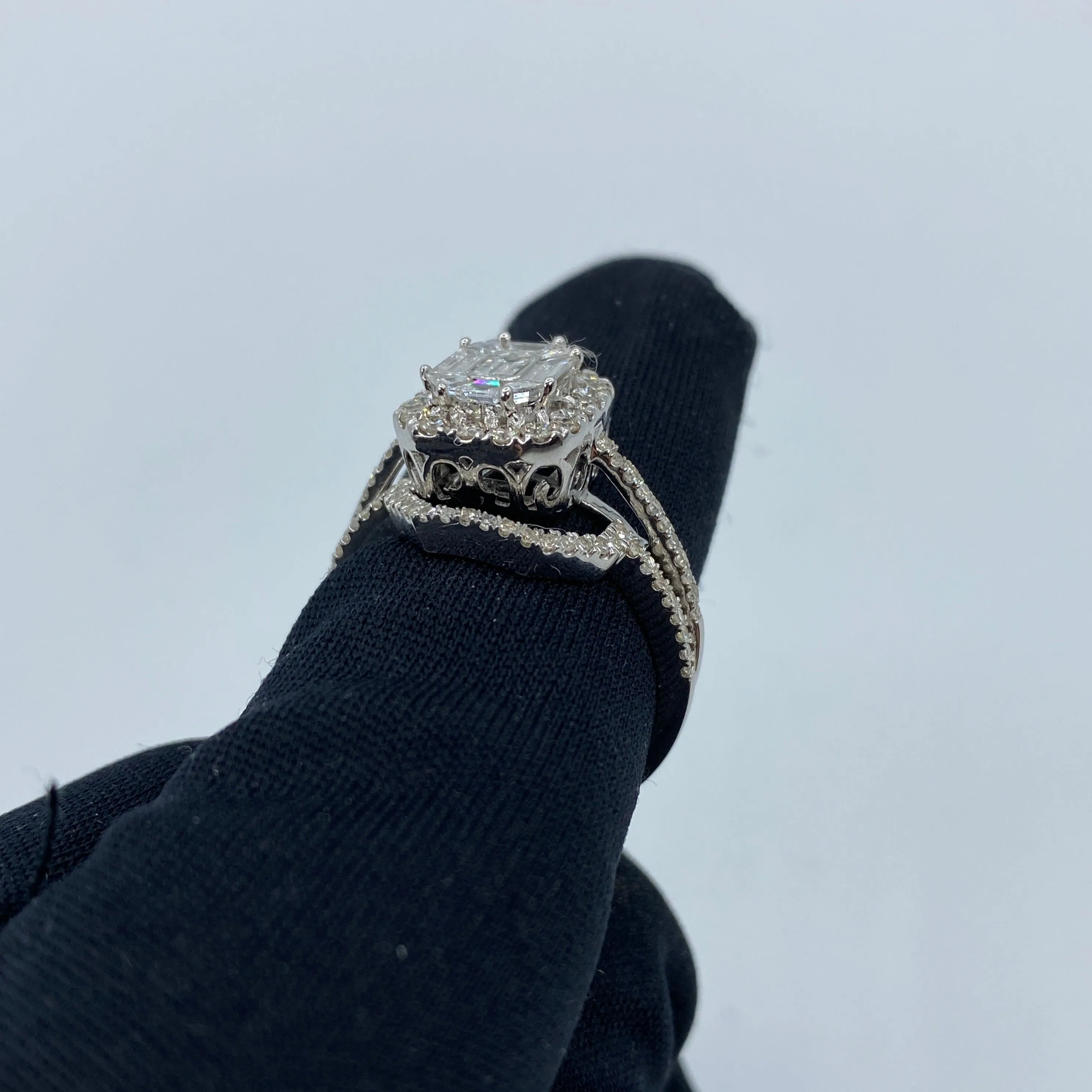 14K Jumbo Rectangle Stacked Diamond Baguette Engagement Ring