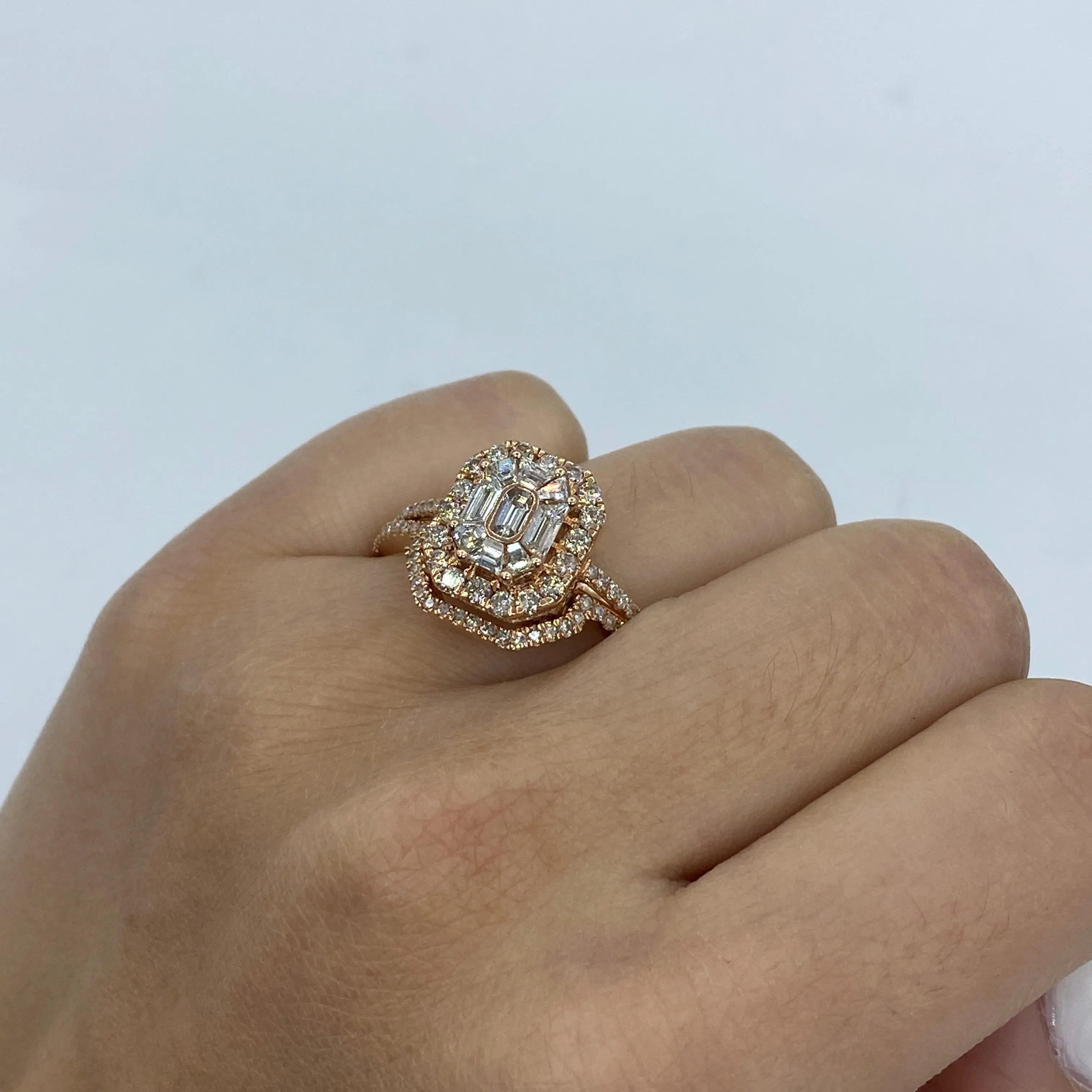 14K Jumbo Rectangle Stacked Diamond Baguette Engagement Ring