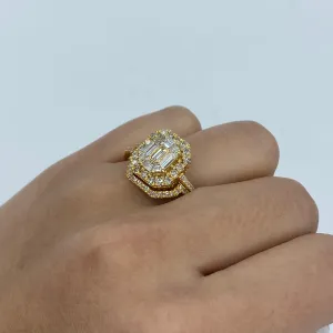 14K Jumbo Rectangle Stacked Diamond Baguette Engagement Ring