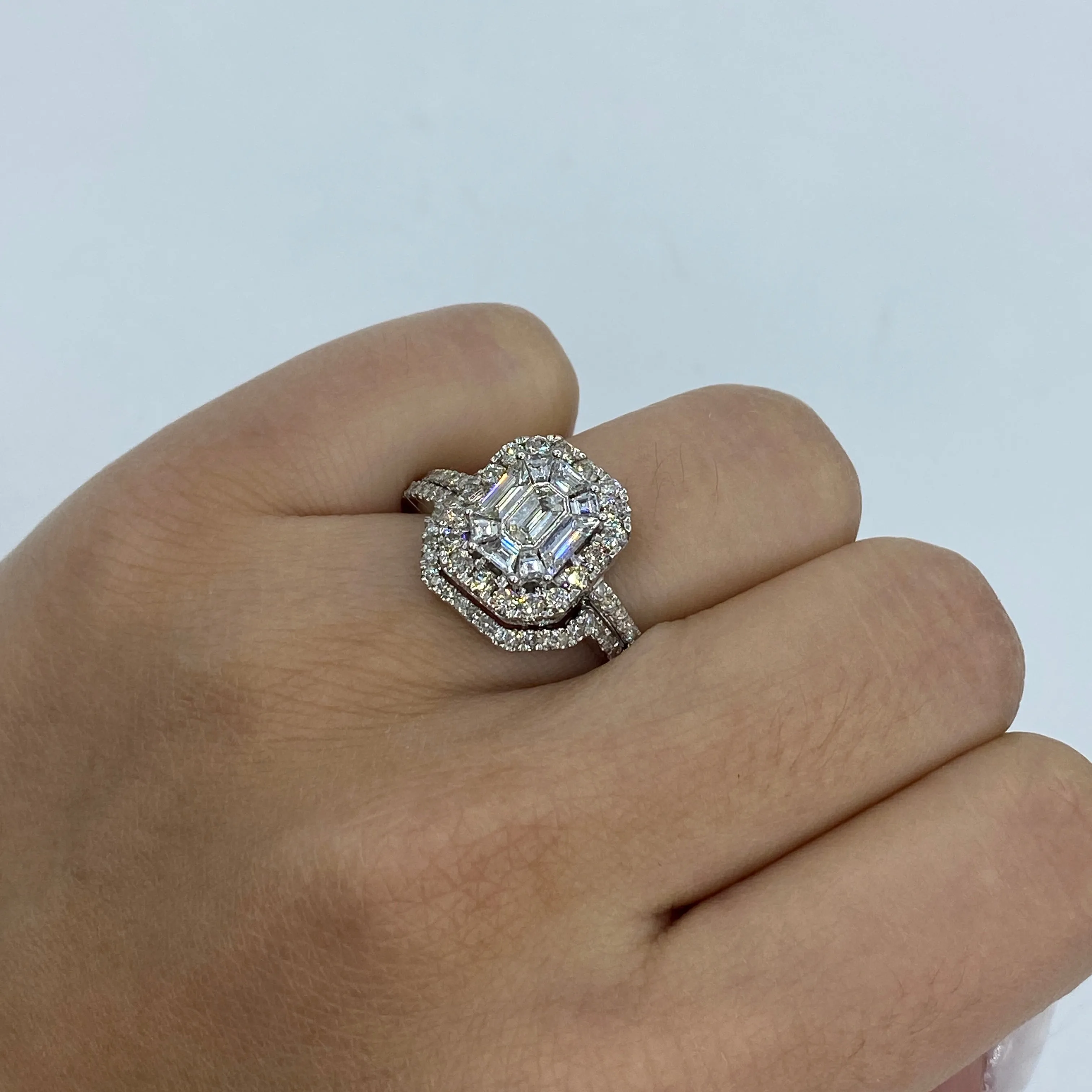 14K Jumbo Rectangle Stacked Diamond Baguette Engagement Ring
