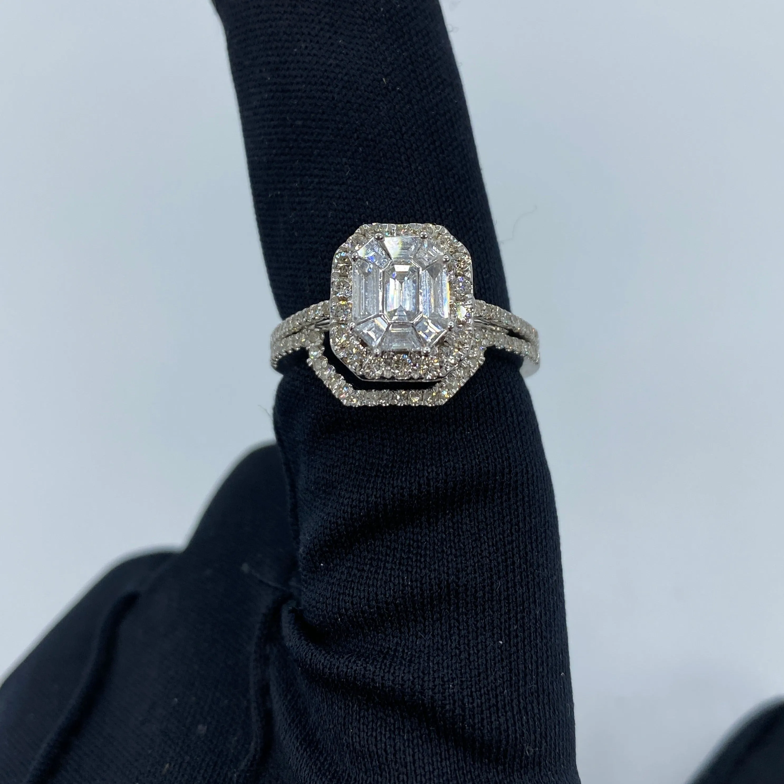 14K Jumbo Rectangle Stacked Diamond Baguette Engagement Ring