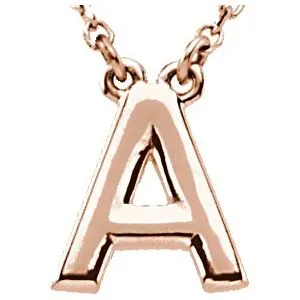 14K Rose Block Initial A 16" Necklace