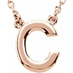14K Rose Block Initial C 16" Necklace