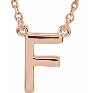 14K Rose Block Initial F 16" Necklace