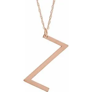 14K Rose Block Initial Z 16-18" Necklace with Brush Finish