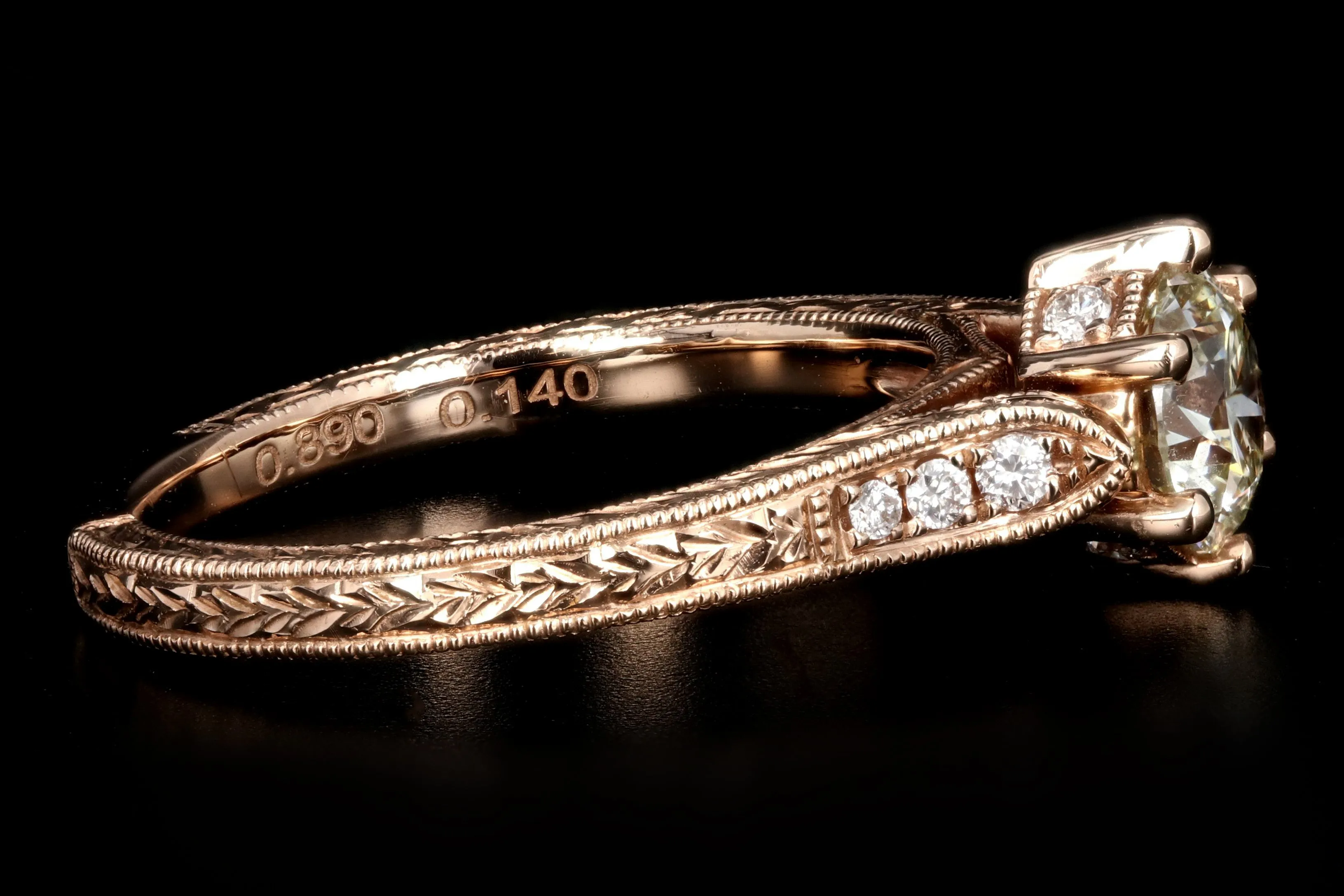 14K Rose Gold .89 Carat Diamond Engagement Ring