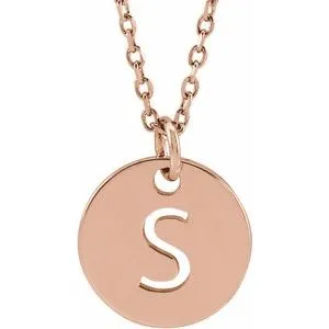 14K Rose Initial S 10 mm Disc 16-18" Necklace
