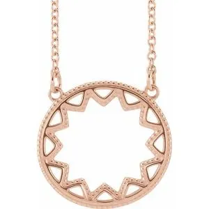 14K Rose Milgrain Sun 16-18" Necklace