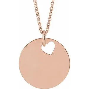 14K Rose Pierced Heart 15 mm Disc 16-18" Necklace