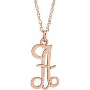 14K Rose Script Initial A 16-18" Necklace