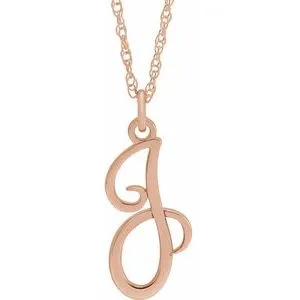 14K Rose Script Initial J 16-18" Necklace