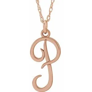 14K Rose Script Initial P 16-18" Necklace