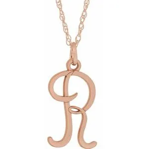 14K Rose Script Initial R 16-18" Necklace