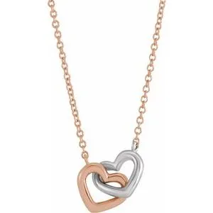 14K Rose/White Interlocking Heart 18" Necklace