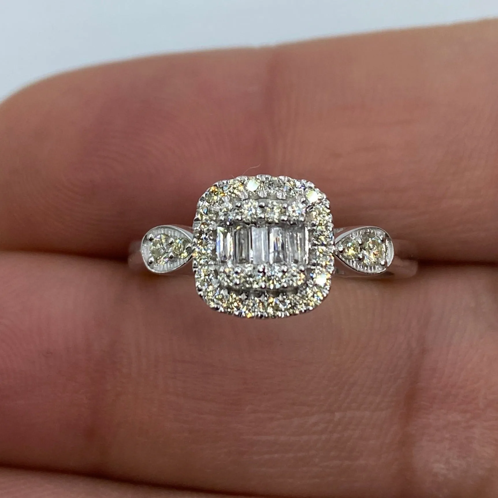 14K Square Diamond Baguette Engagement Ring