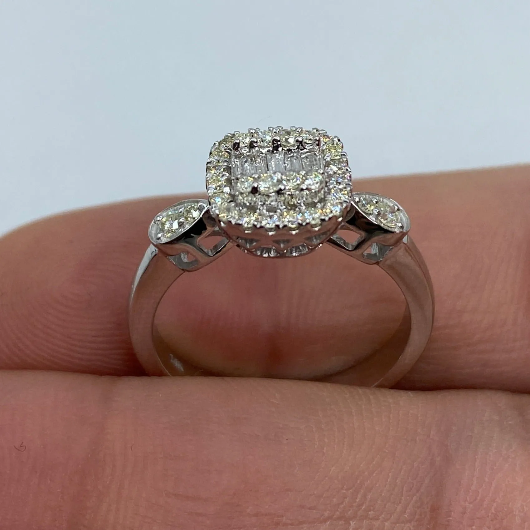 14K Square Diamond Baguette Engagement Ring