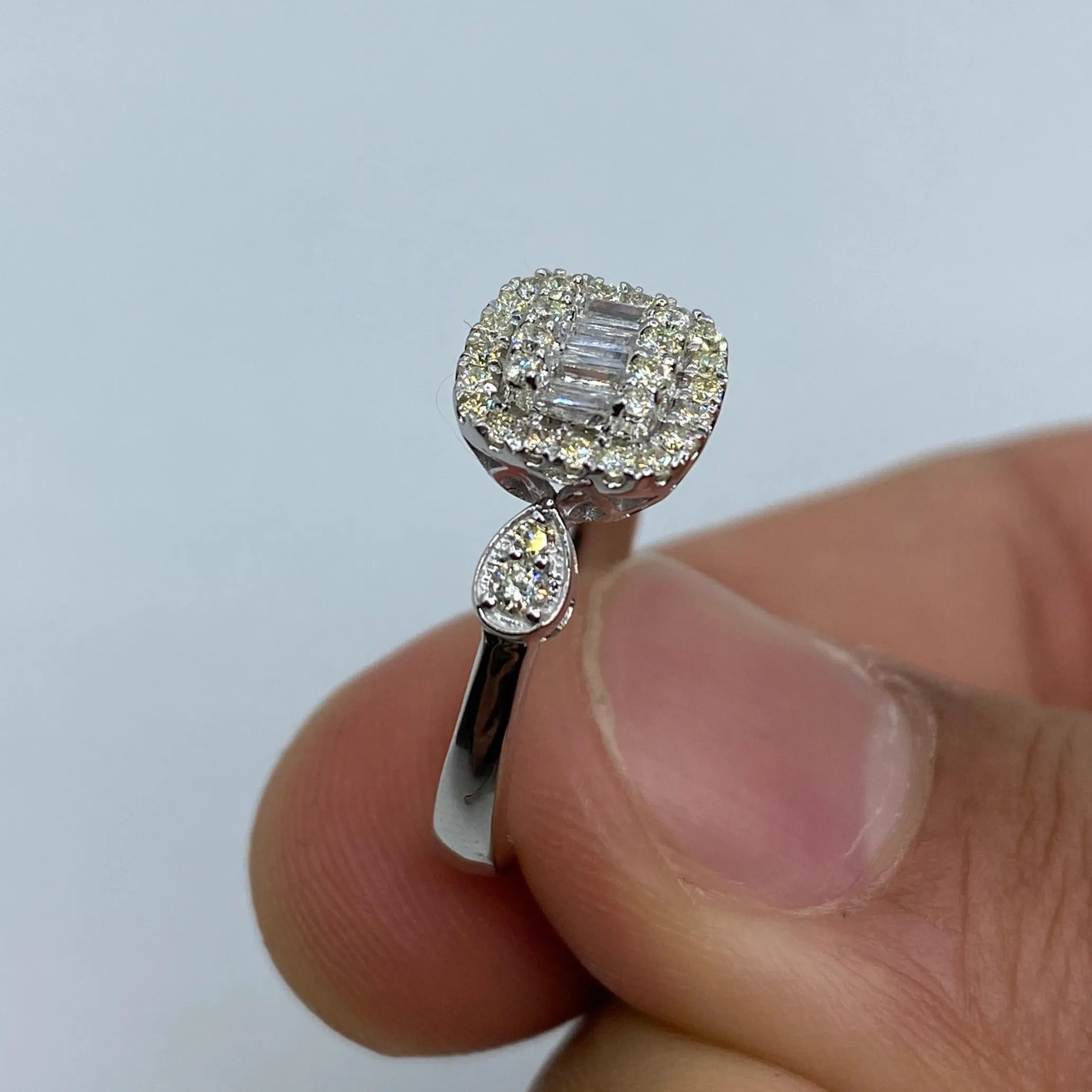 14K Square Diamond Baguette Engagement Ring