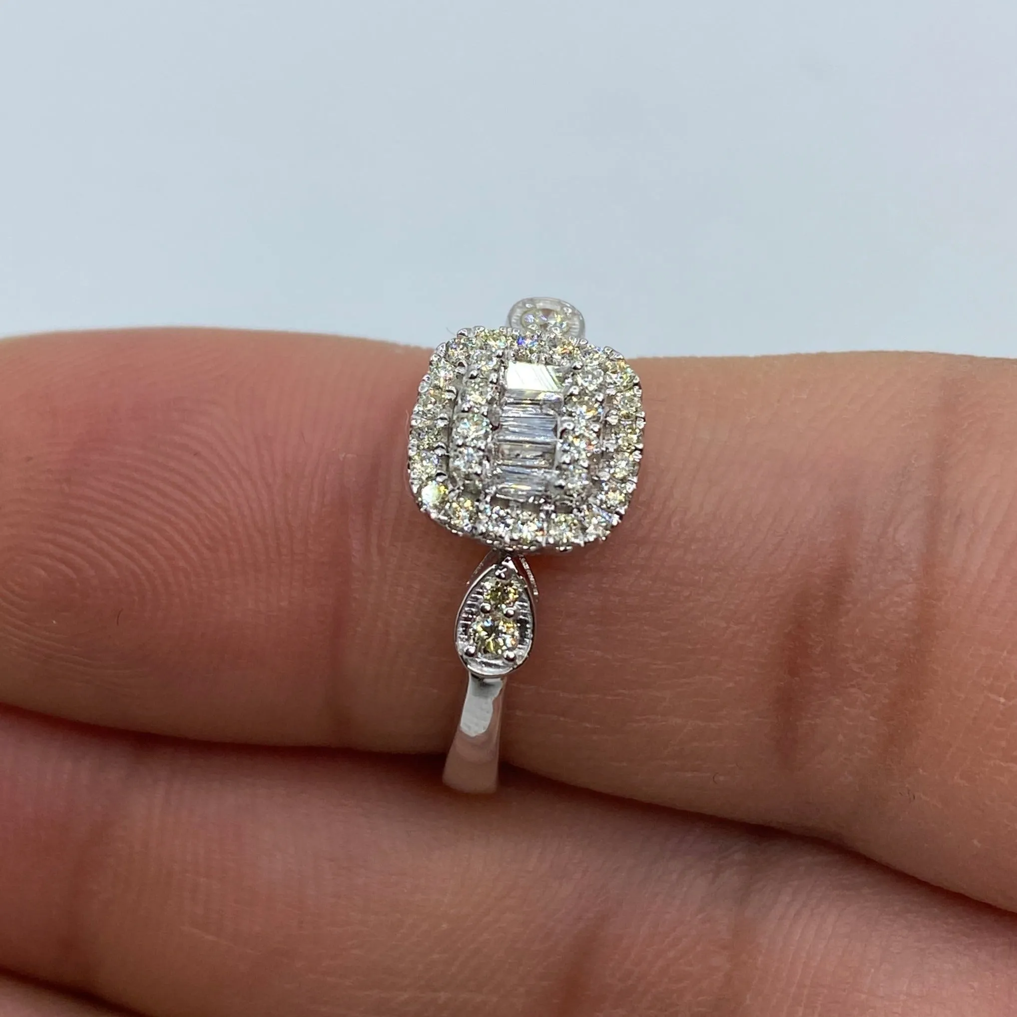 14K Square Diamond Baguette Engagement Ring
