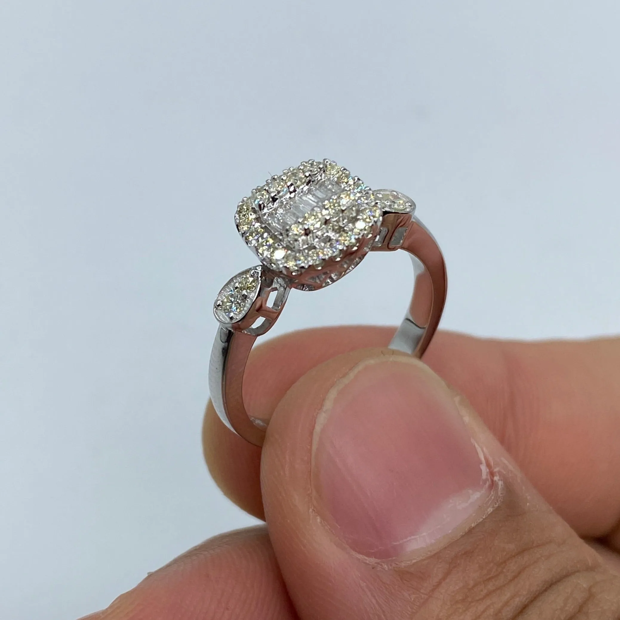 14K Square Diamond Baguette Engagement Ring