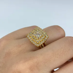 14K Square Halo Circle Center Stone Engagement Ring