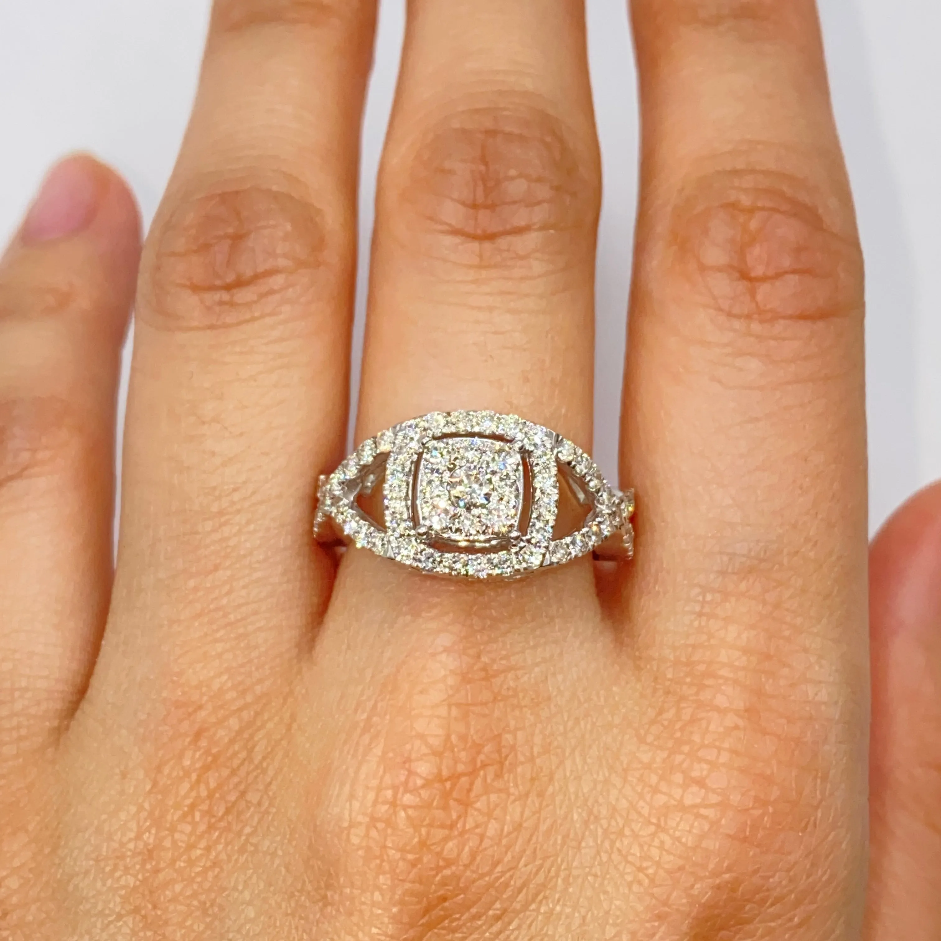 14K Square Halo Twist Diamond Engagement Ring