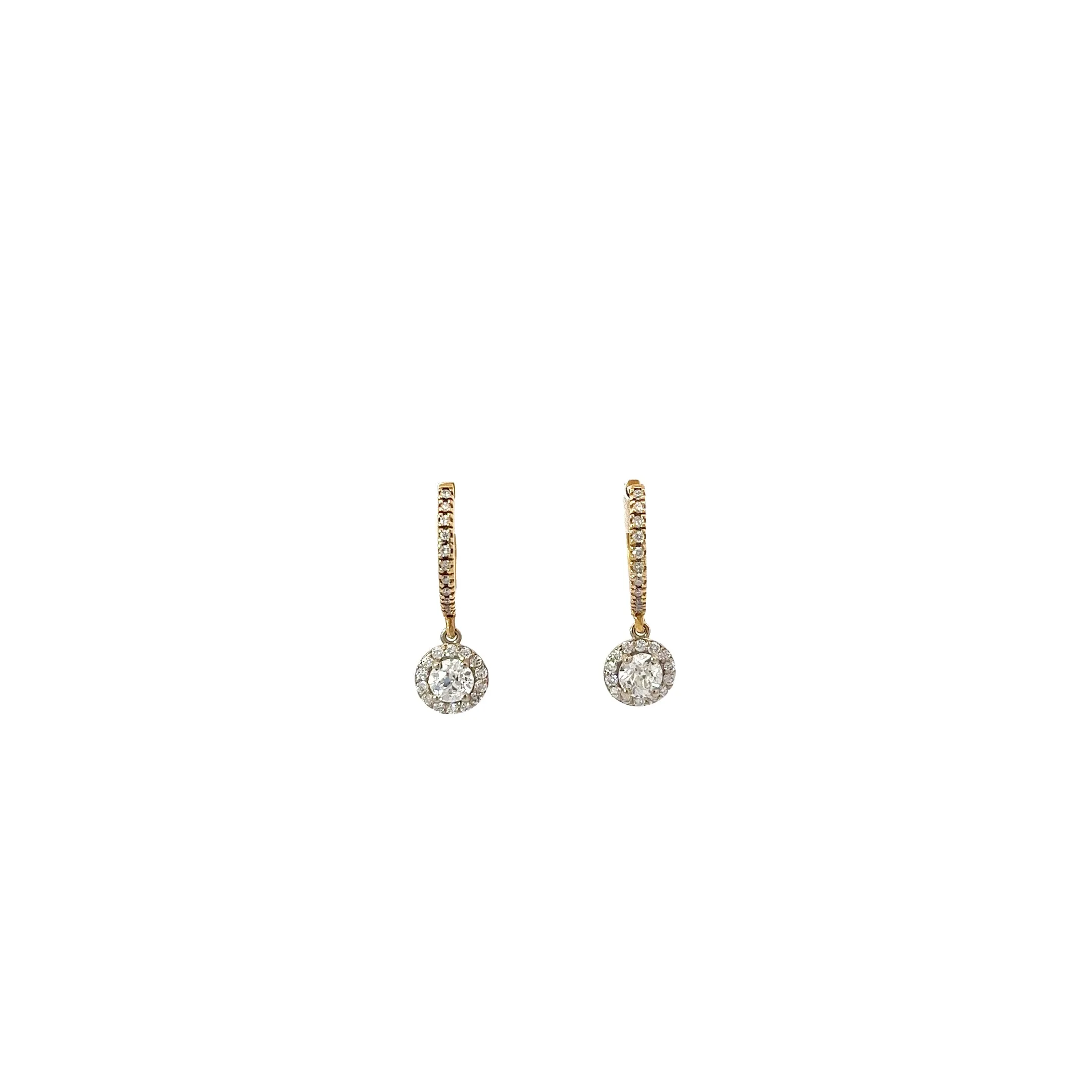14k Two Toned 1.00ct F VS2 Round Diamond Drop Earrings