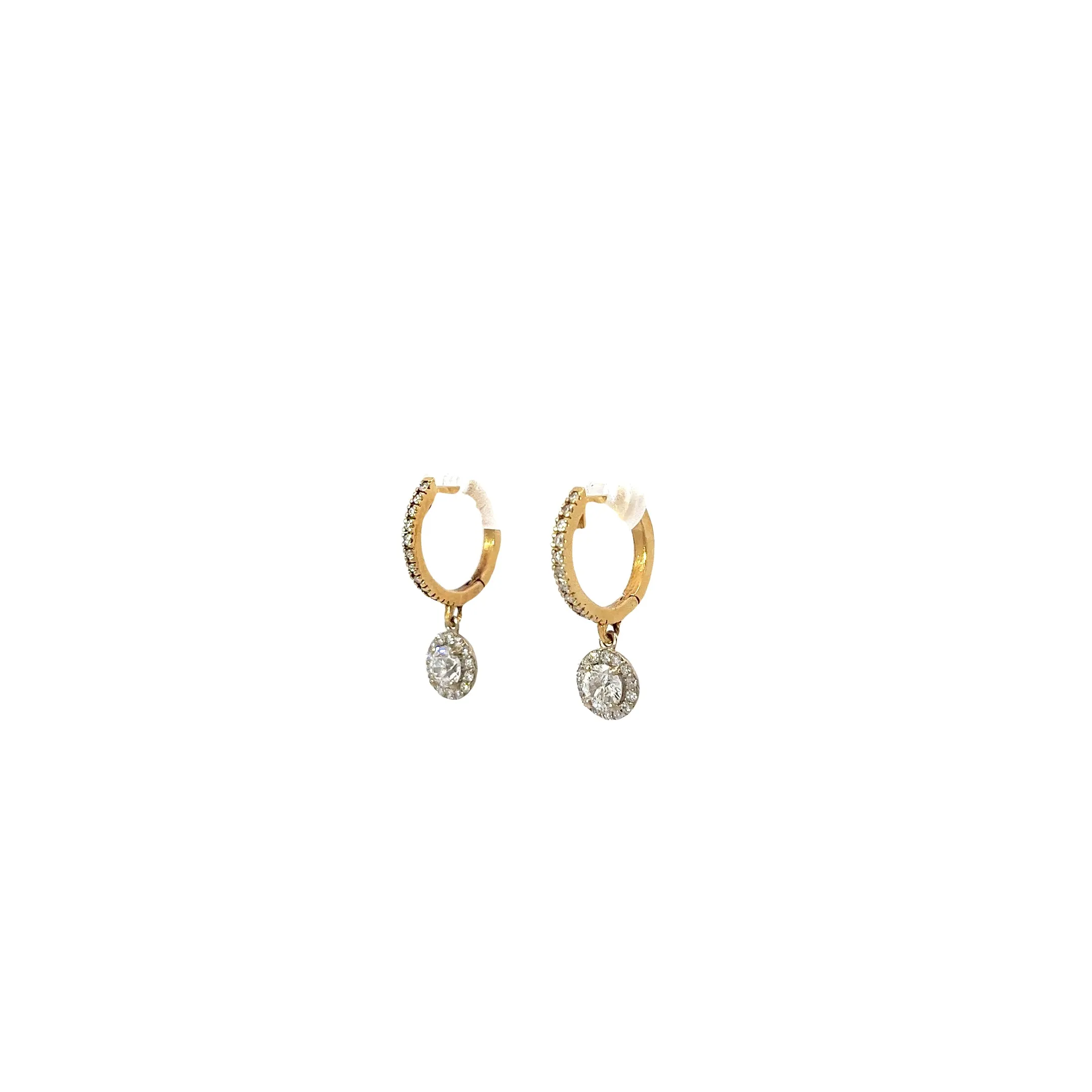 14k Two Toned 1.00ct F VS2 Round Diamond Drop Earrings