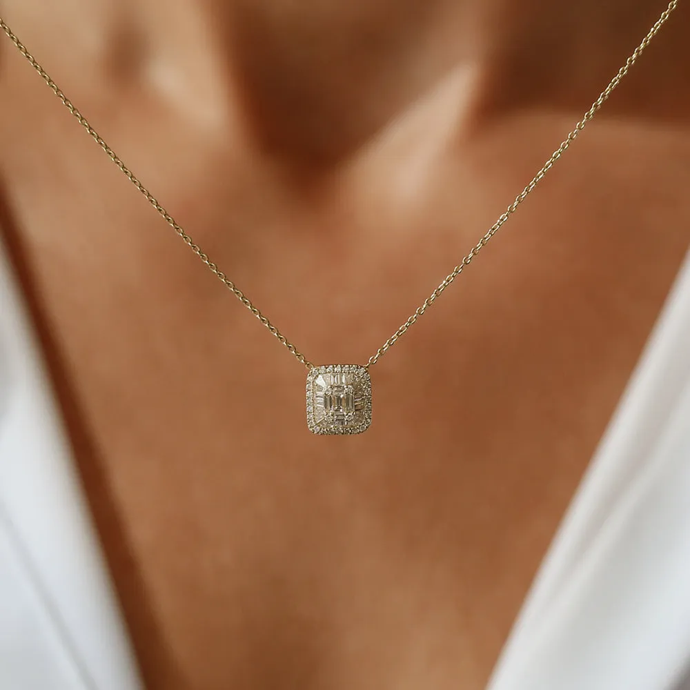 14k Unique Baguette Diamond Statement Necklace