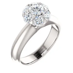 14K White 1 1/5 CTW Diamond Cluster Engagement Ring