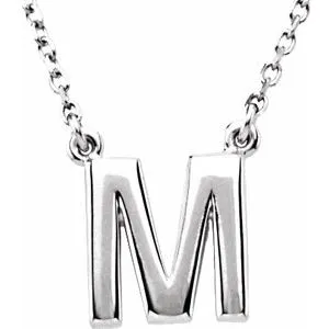 14K White Block Initial M 16" Necklace