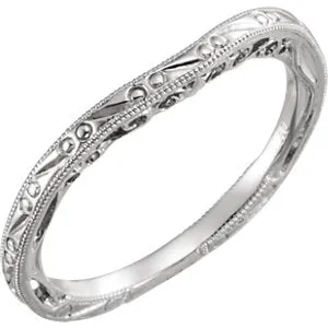 14K White Design-Engraved Band for 5.2 mm Round Engagement Ring
