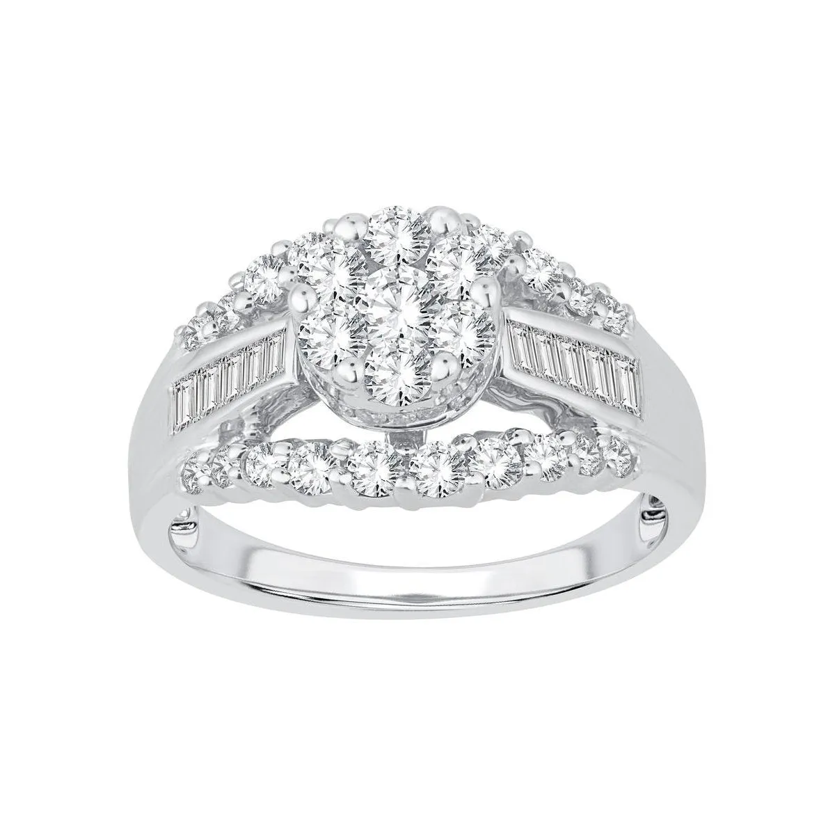 14K White Gold (1.00ct) Cluster Diamond  Engagement Ring