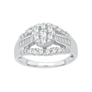 14K White Gold (1.00ct) Cluster Diamond  Engagement Ring