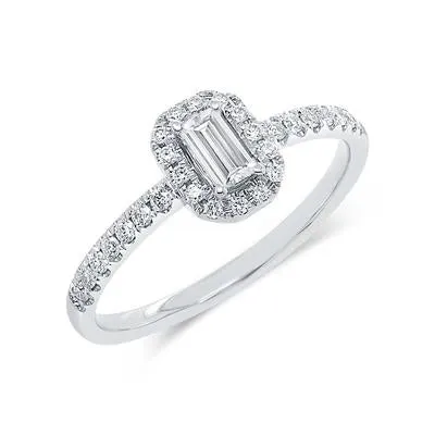 14K White Gold .38 Carat Total Weight Baguette Diamond Engagement Ring