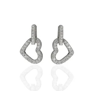 14K White Gold Cubic Zirconia Heart Drop Earrings