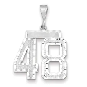 14k White Gold Diamond Cut Finish Large Size Number 48 Charm Pendant