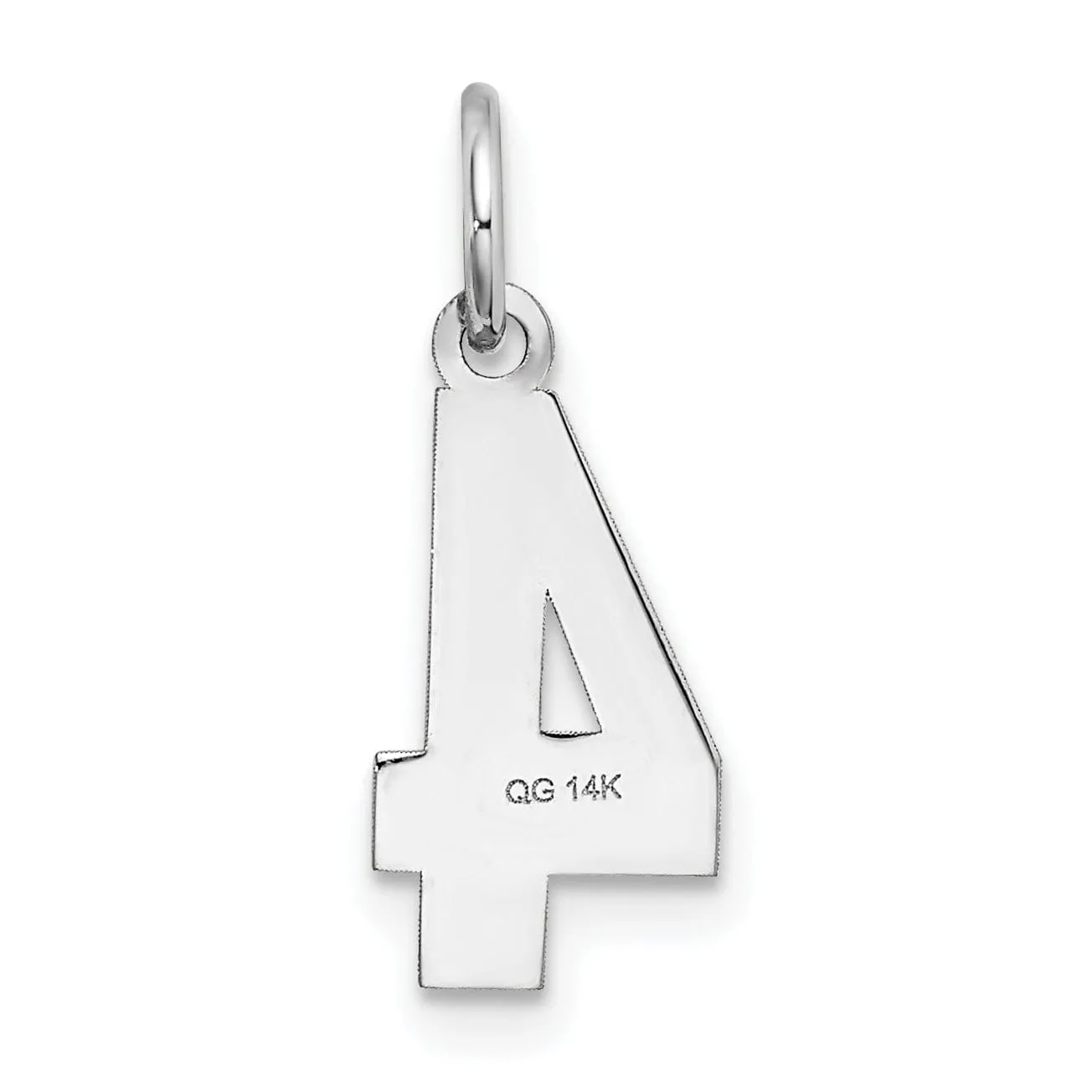 14k White Gold Satin Brush Finish Small Size Number 4 Charm Pendant