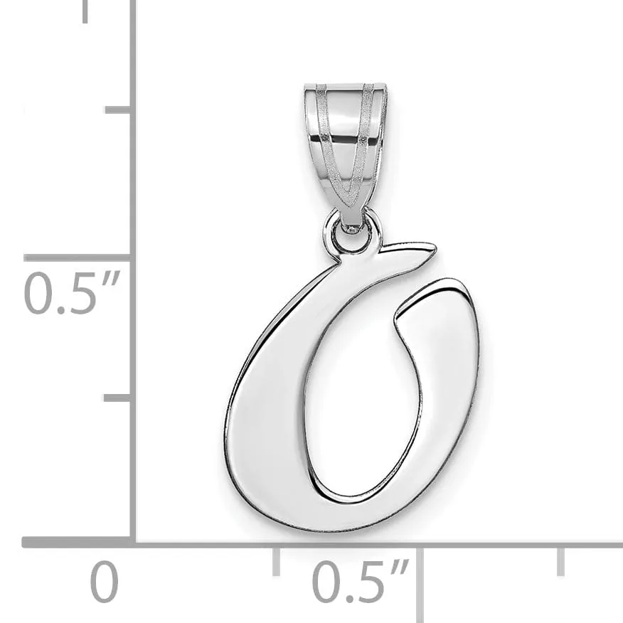 14k White Gold Script Design Letter O Initial Pendant