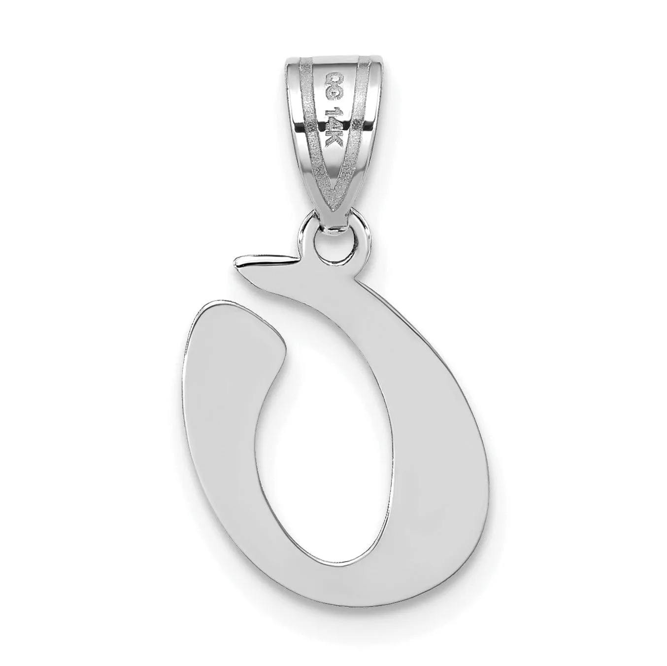 14k White Gold Script Design Letter O Initial Pendant