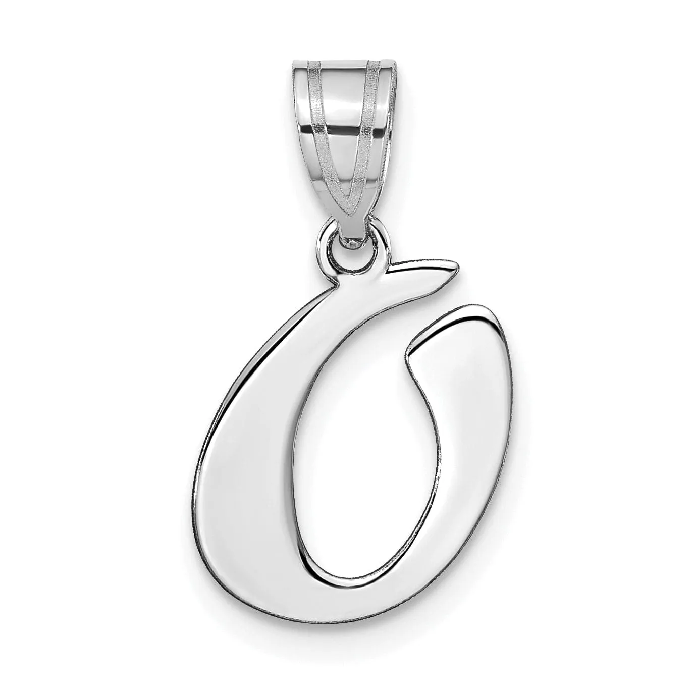 14k White Gold Script Design Letter O Initial Pendant