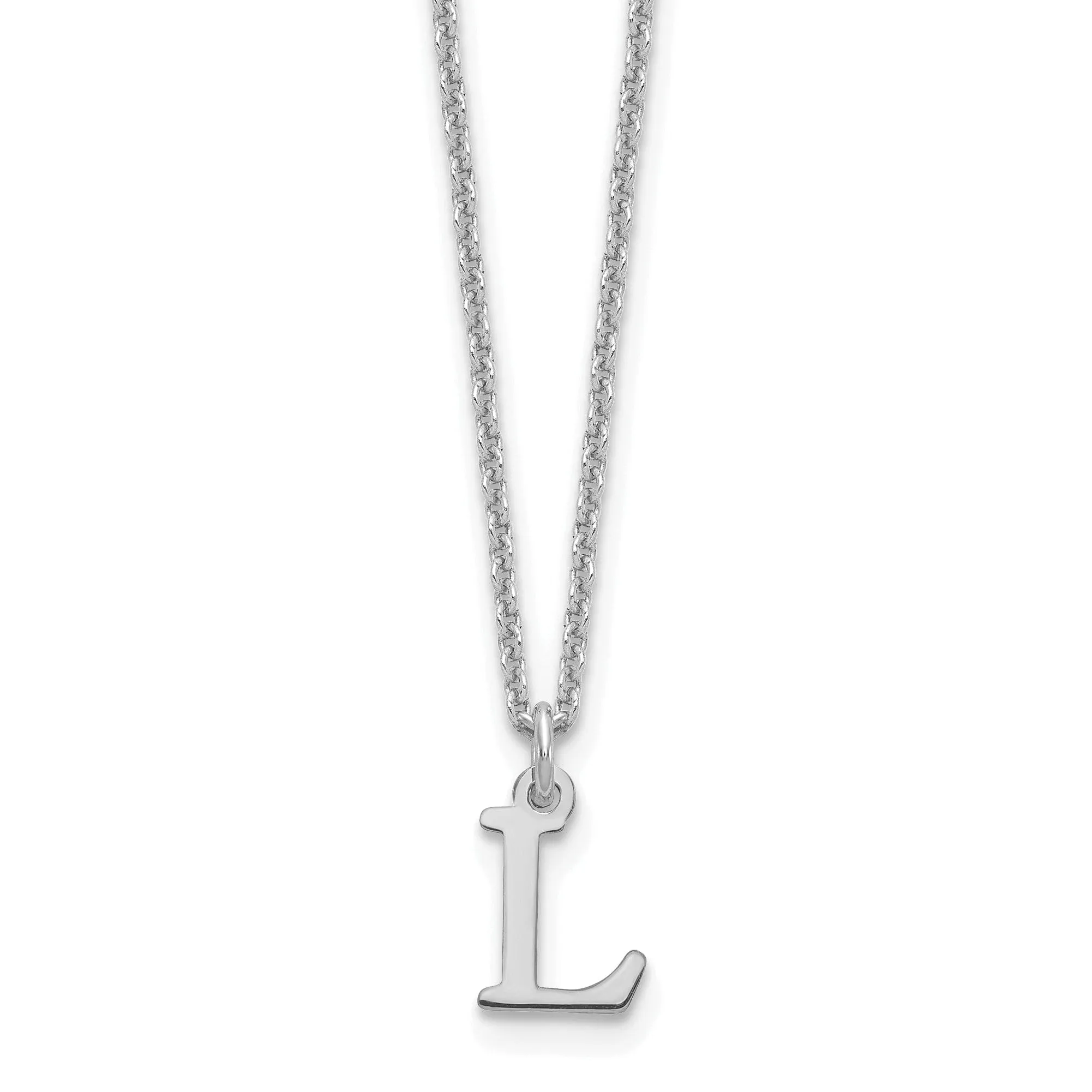 14k White Gold Tiny Cut Out Block Letter L Initial Pendant and Necklace